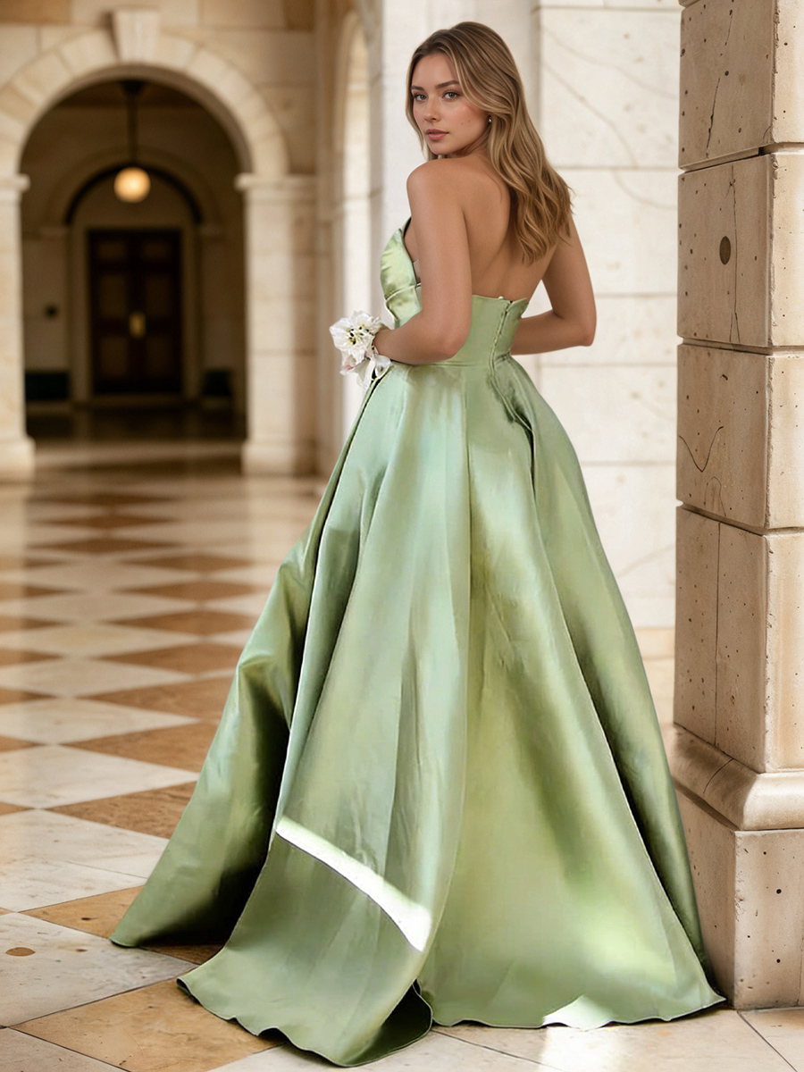Ruched Strapless Satin A-Line Floor-Length Prom Dress