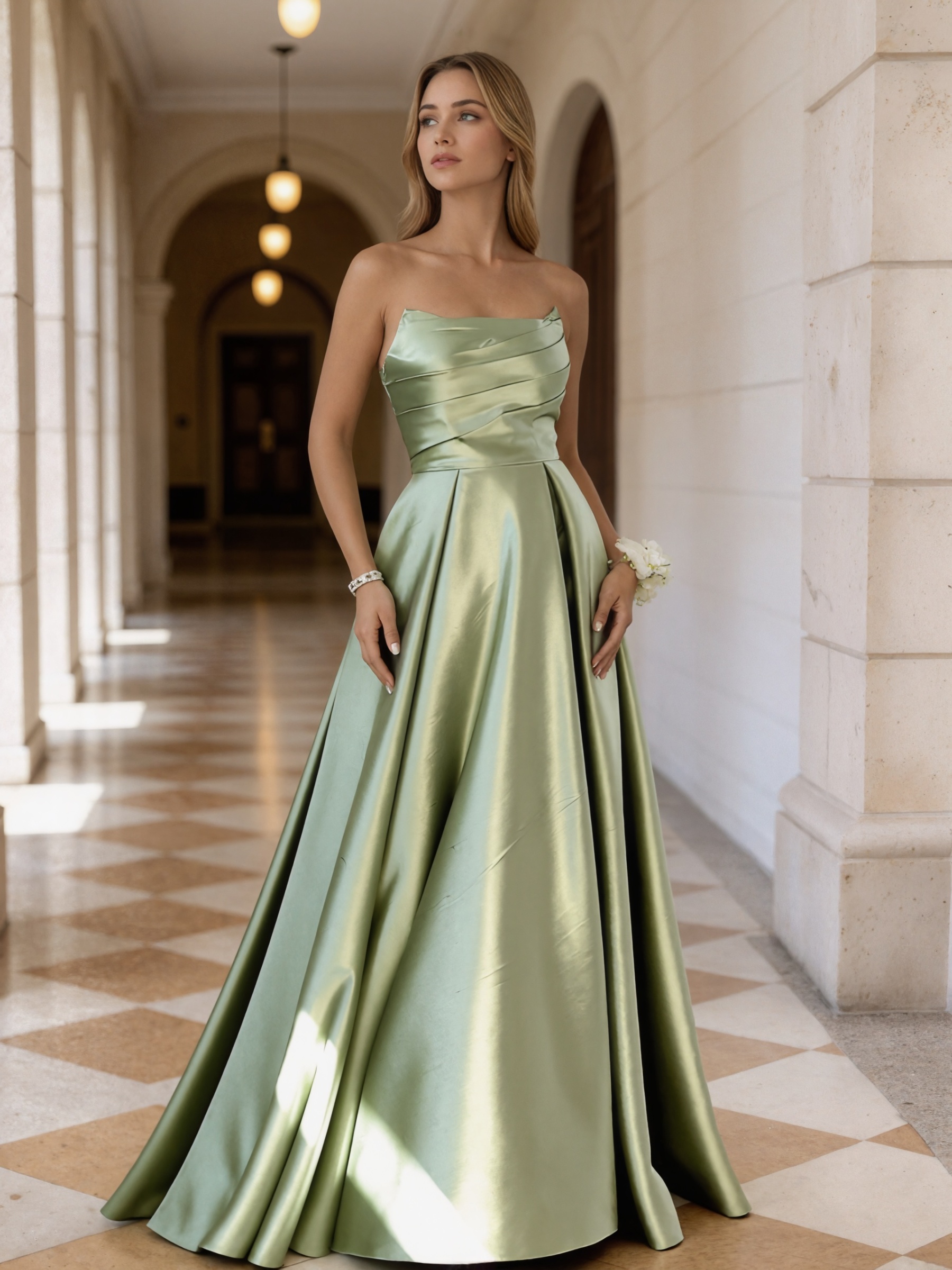 Ruched Strapless Satin A-Line Floor-Length Prom Dress