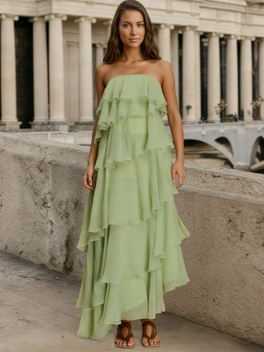 Ruffled Strapless Chiffon A-Line Floor-Length Prom Dress