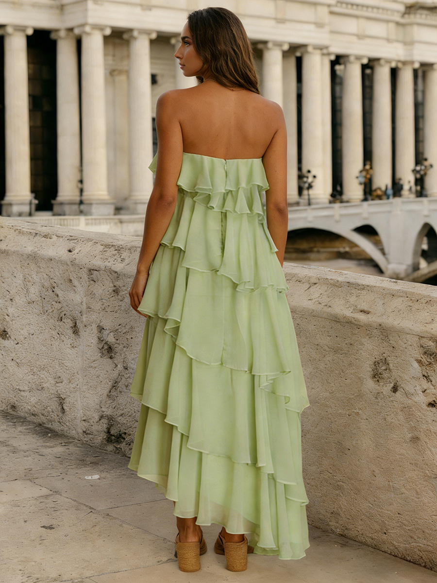 Ruffled Strapless Chiffon A-Line Floor-Length Prom Dress