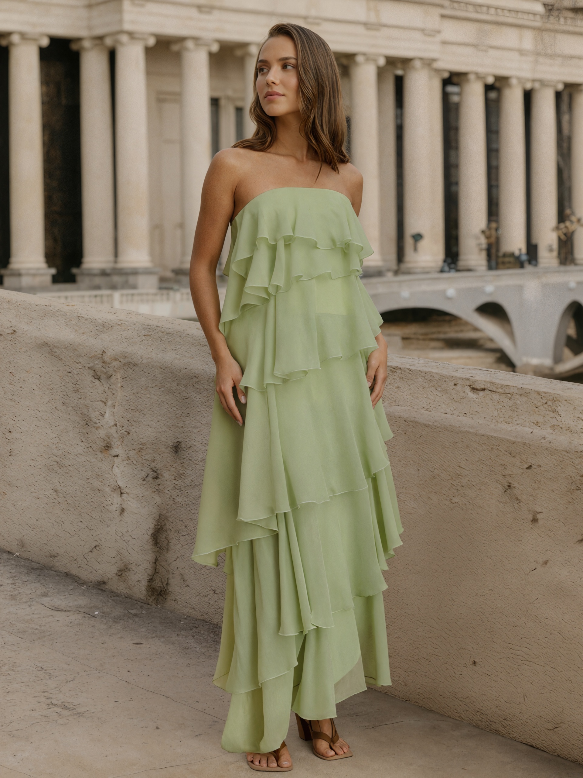 Ruffled Strapless Chiffon A-Line Floor-Length Prom Dress