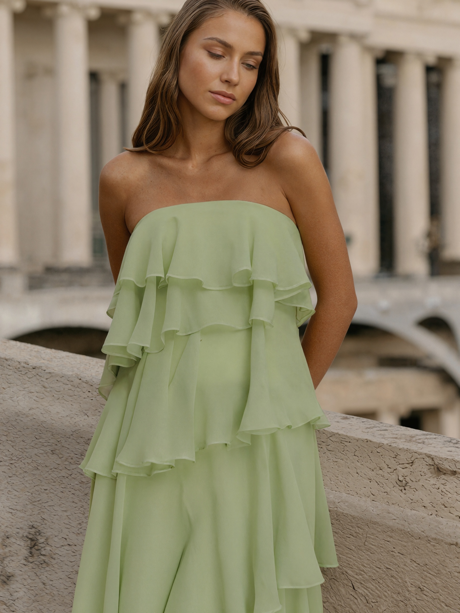 Ruffled Strapless Chiffon A-Line Floor-Length Prom Dress