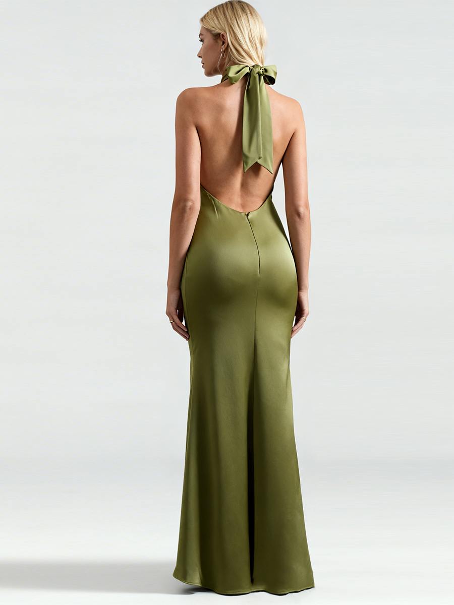 Elegant Cross Halter Neck Satin Bodycon Mermaid Prom Gown