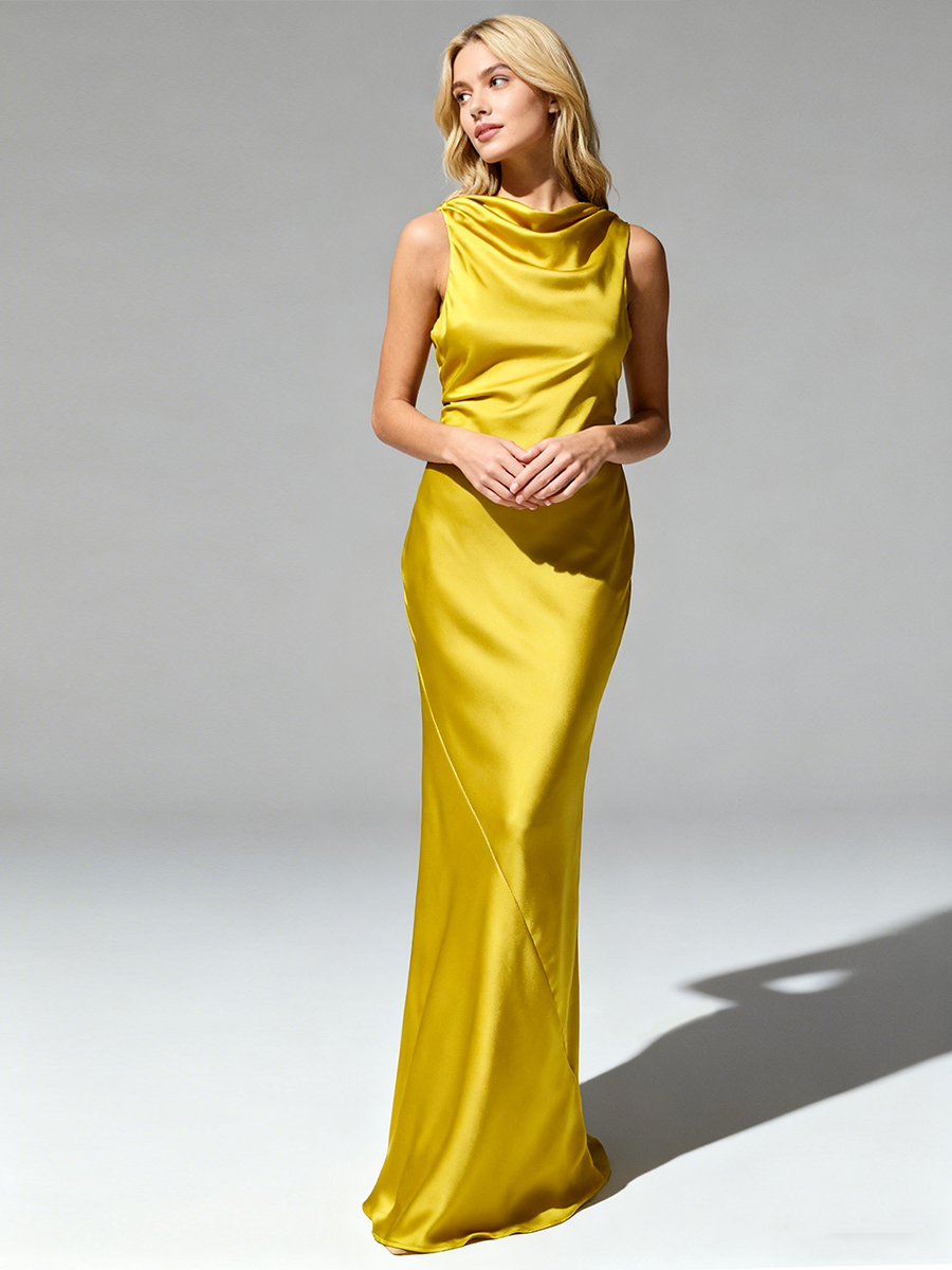 Elegant Cowl Neck Sleeveless Satin Bodycon Mermaid Formal Prom Gown