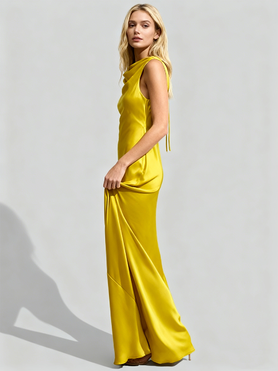 Elegant Cowl Neck Sleeveless Satin Bodycon Mermaid Formal Prom Gown