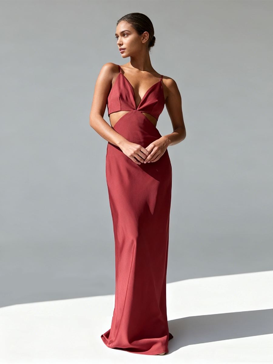 Spaghetti Strap Deep V-Neck Waist Cutout Bodycon Mermaid Prom Gown