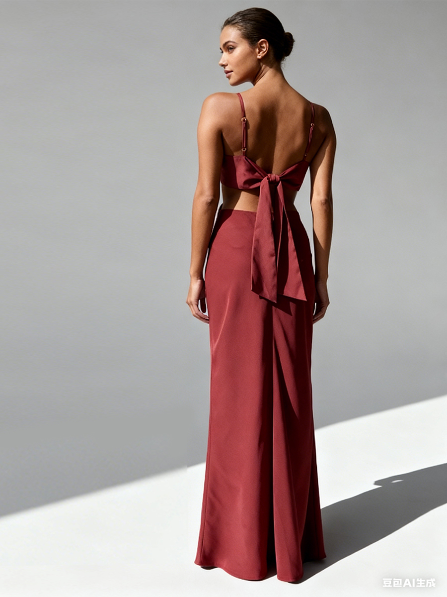 Spaghetti Strap Deep V-Neck Waist Cutout Bodycon Mermaid Prom Gown