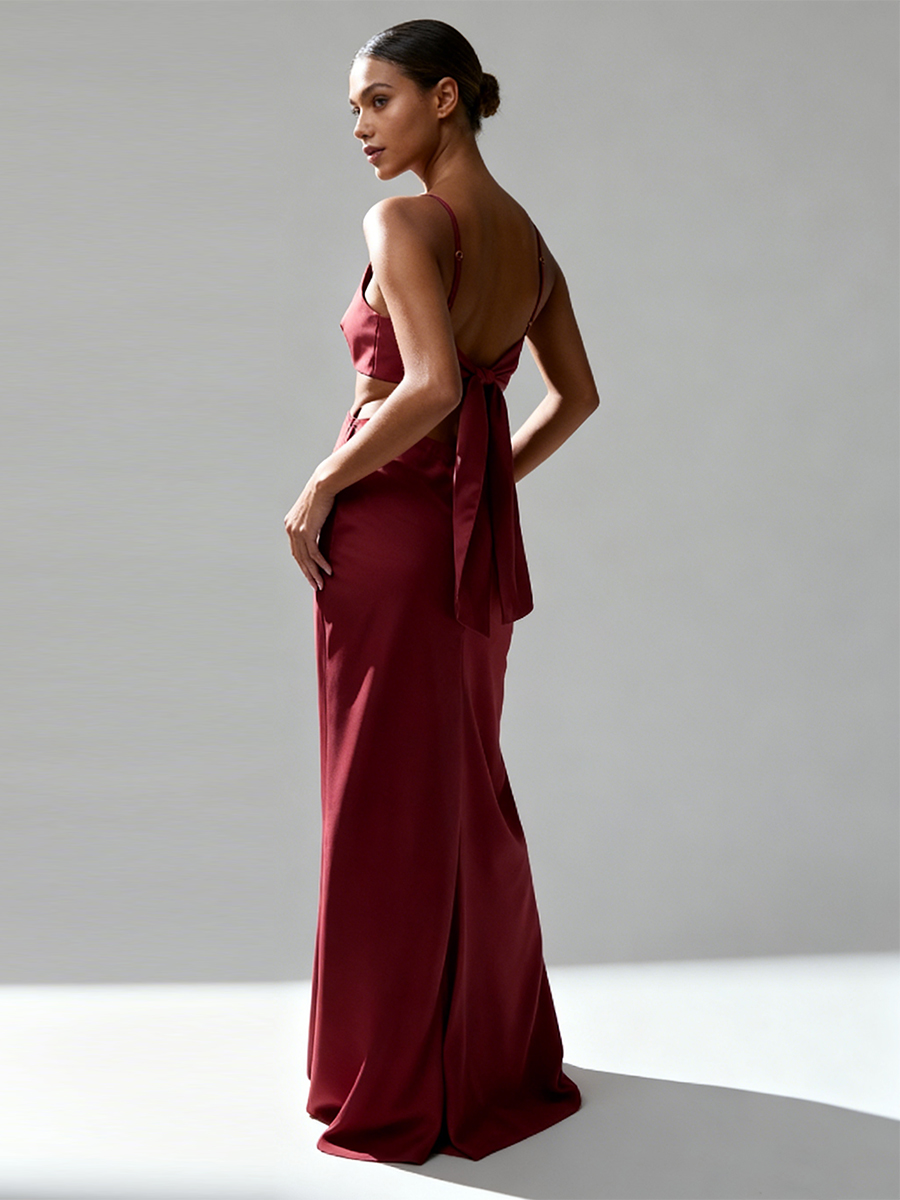 Spaghetti Strap Deep V-Neck Waist Cutout Bodycon Mermaid Prom Gown