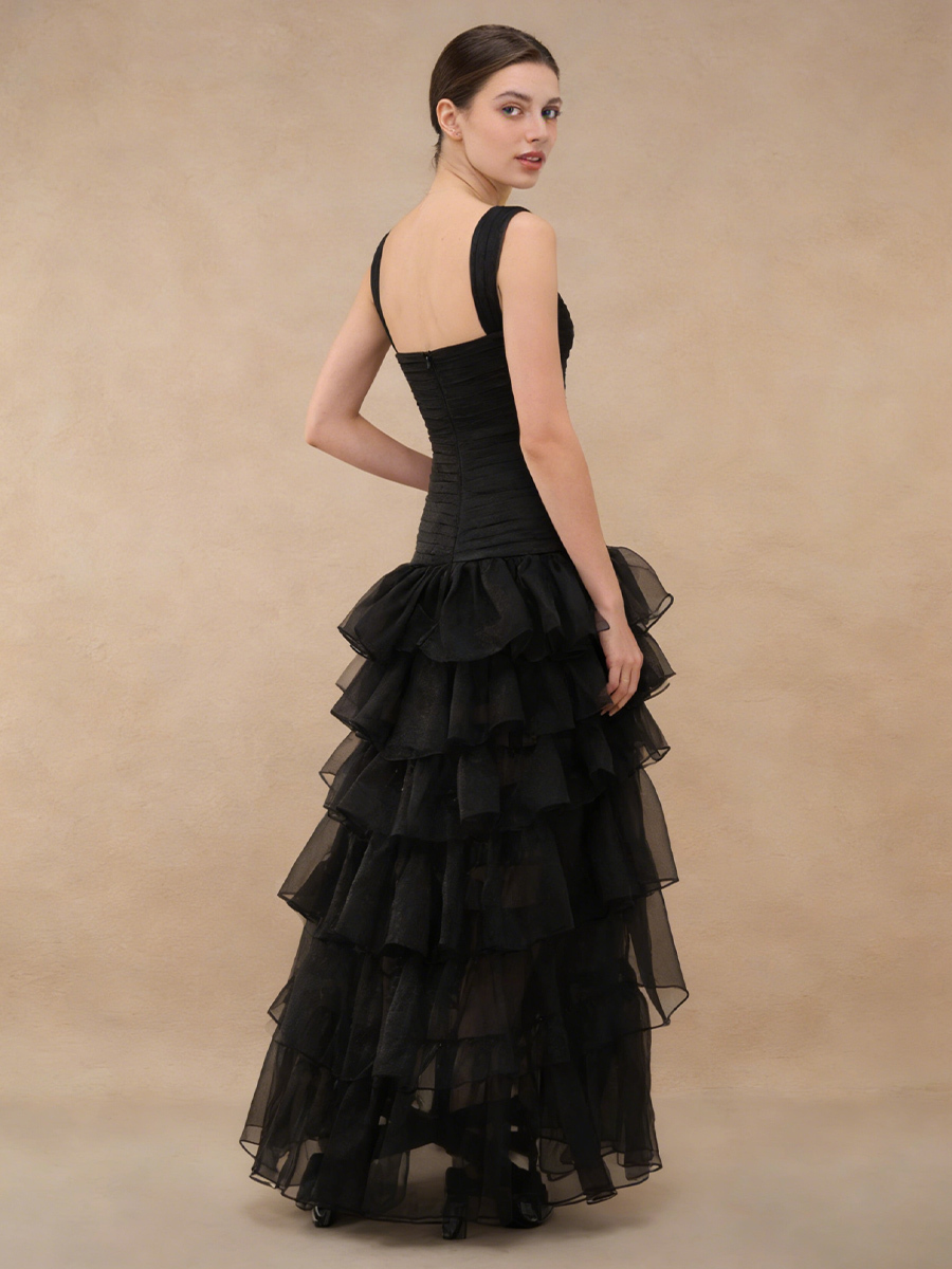 Sexy Sweetheart Neck Ruched Tiered Ruffle High Slit Prom Gown