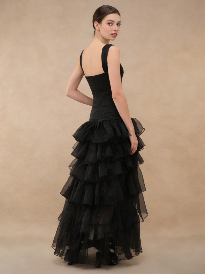 Sexy Sweetheart Neck Ruched Tiered Ruffle High Slit Prom Gown