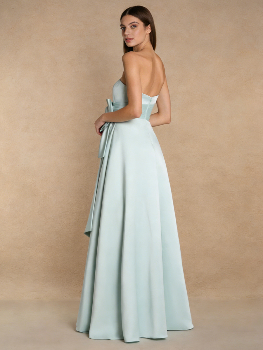 Elegant Strapless Square Neck Satin Bow Waist A-Line Prom Gown