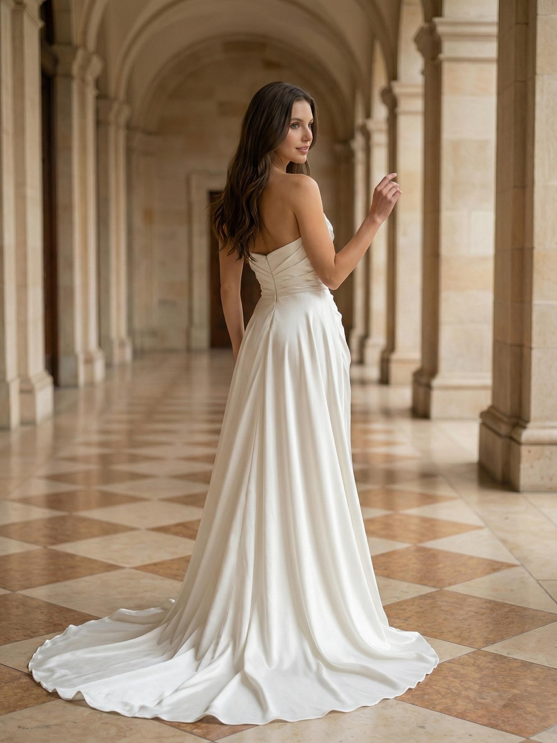 Trumpet One-Shoulder Satin Floor-Length High Slit Wedding Dress