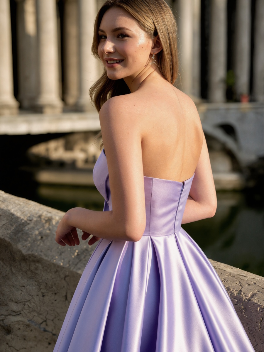 A-Line One-Shoulder Satin Floor-Length with Oversized Bow and Slit Formal Evening Dress