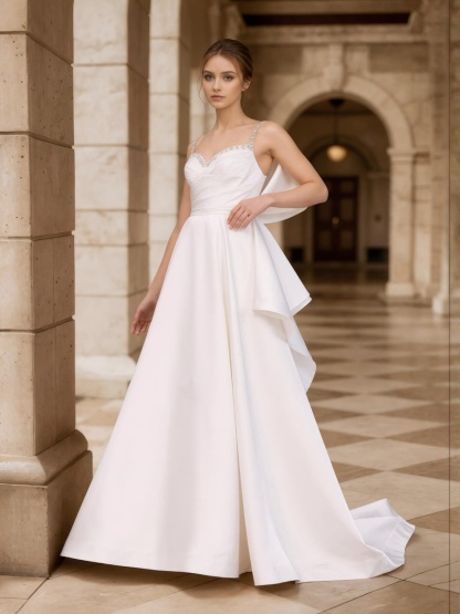 A-Line Spaghetti Strap Satin Floor-Length with Beaded Neckline Formal Gown