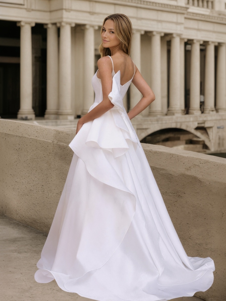 A-Line Spaghetti Strap Satin Floor-Length with Beaded Neckline Formal Gown