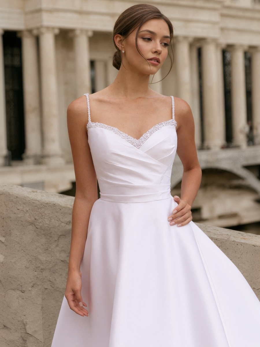 A-Line Spaghetti Strap Satin Floor-Length with Beaded Neckline Formal Gown