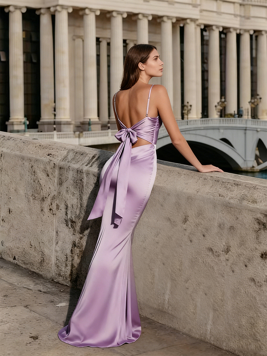 Elegant Mermaid Spaghetti Strap Cowl Neck Satin Floor-Length Formal Evening Prom Gown