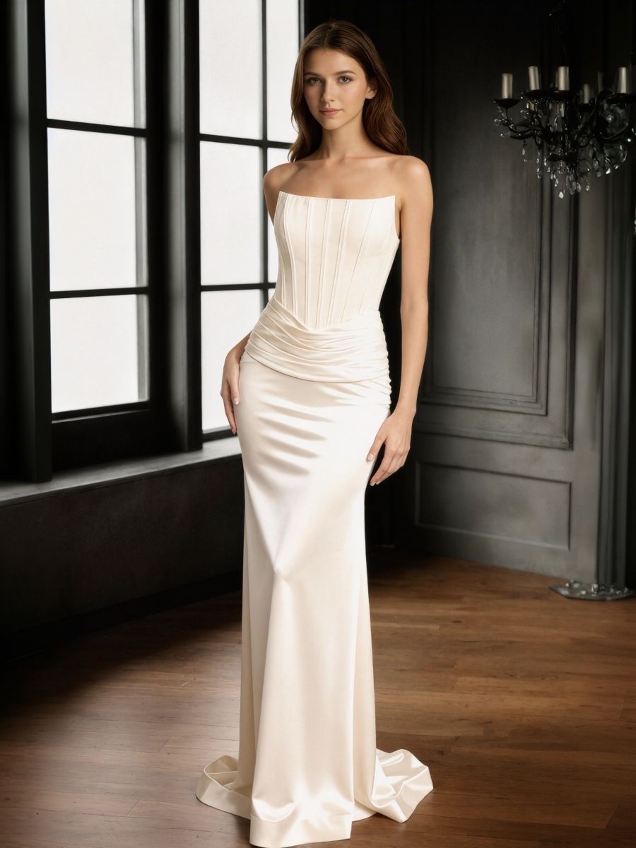 Trumpet Strapless Satin Floor-Length Corset Bodice Wedding Dress