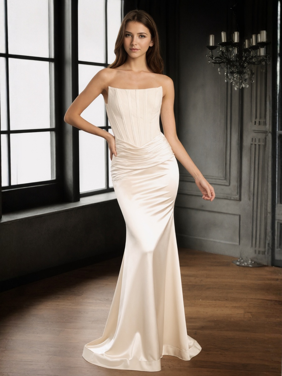 Trumpet Strapless Satin Floor-Length Corset Bodice Wedding Dress