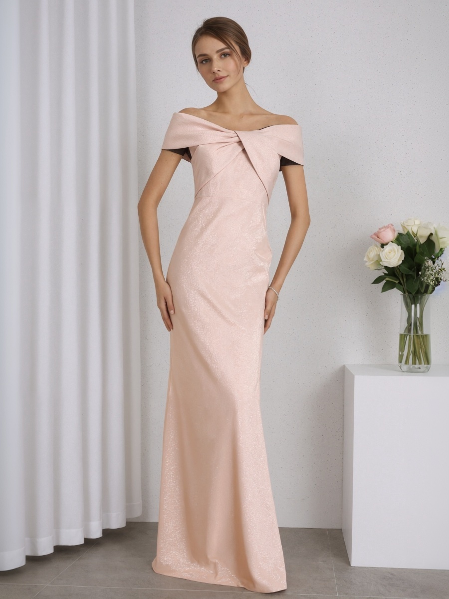 Trumpet Off-the-Shoulder Satin Floor-Length Twist Front Sequins Formal Evening Gown