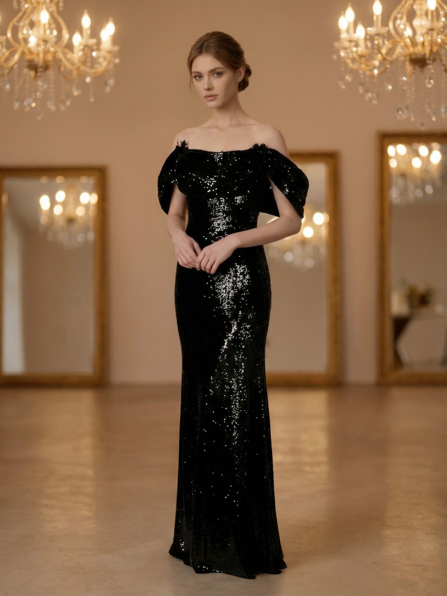 Mermaid Off-the-Shoulder Sequins Floor-Length Formal Evening Gown