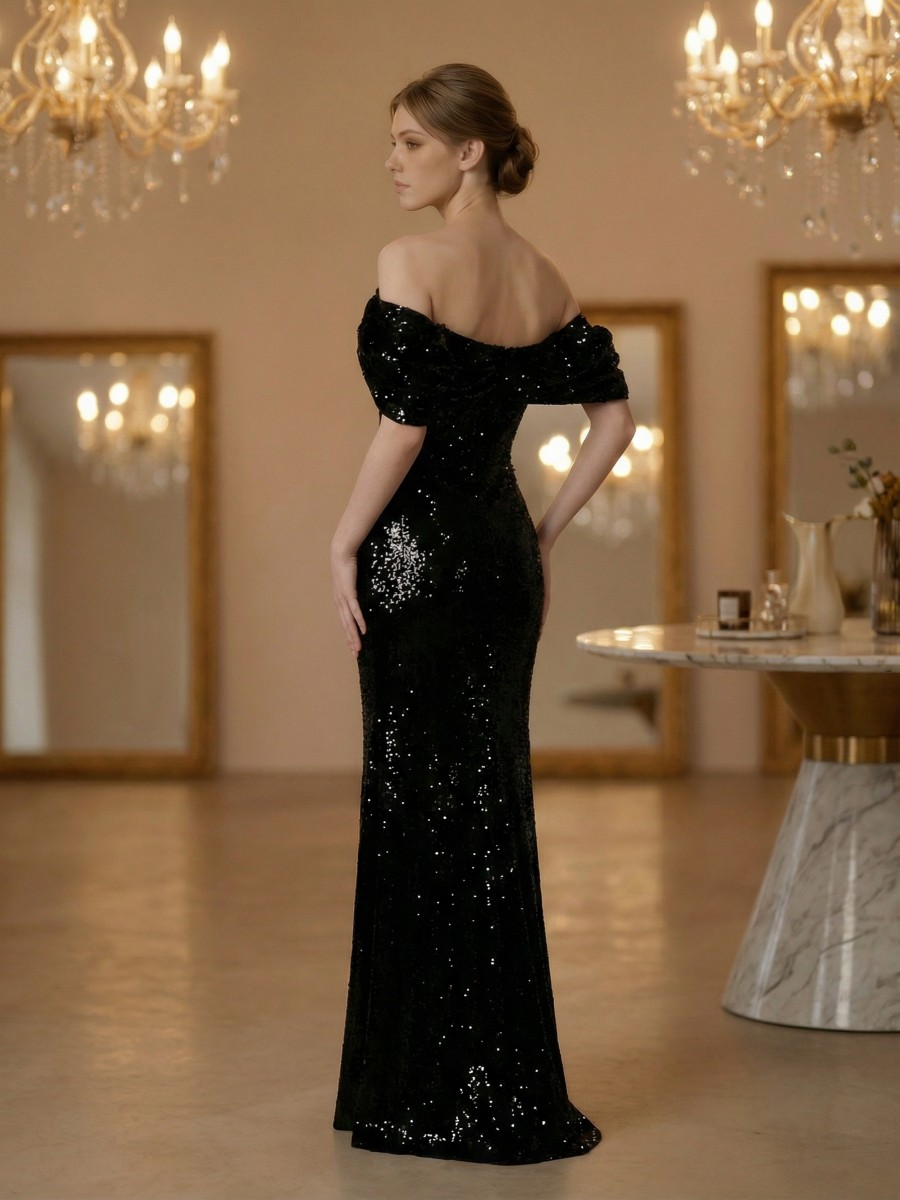 Mermaid Off-the-Shoulder Sequins Floor-Length Formal Evening Gown