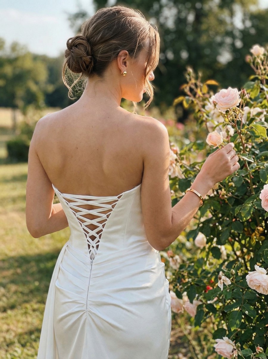 Mermaid Strapless Satin Floor-Length Ruched Formal Evening Gown