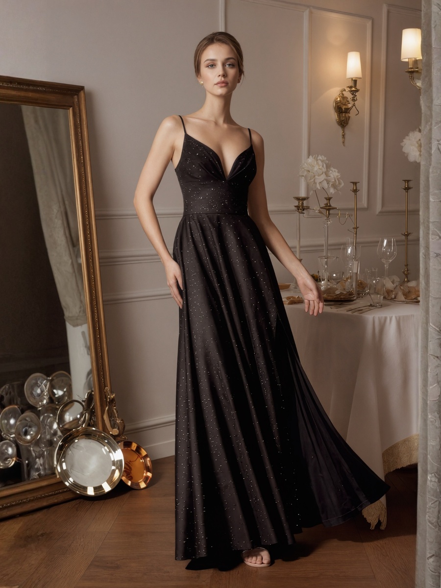 A-Line V-Neck Chiffon Floor-Length High Slit Formal Evening Gown