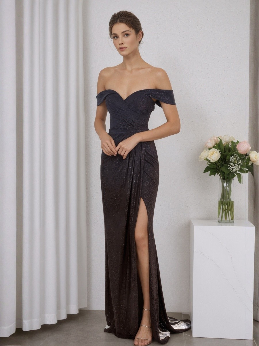 Mermaid Off-the-Shoulder Satin Floor-Length Ruched Formal Evening Gown