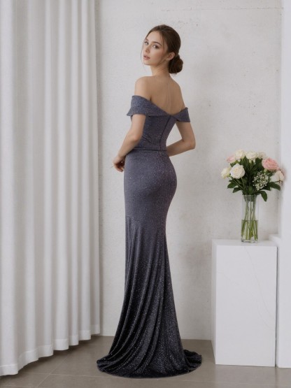Mermaid Off-the-Shoulder Satin Floor-Length Ruched Formal Evening Gown