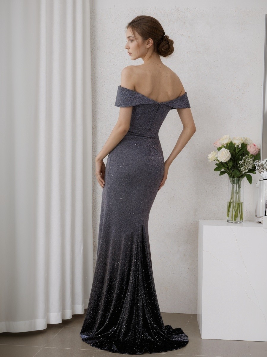 Mermaid Off-the-Shoulder Satin Floor-Length Ruched Formal Evening Gown