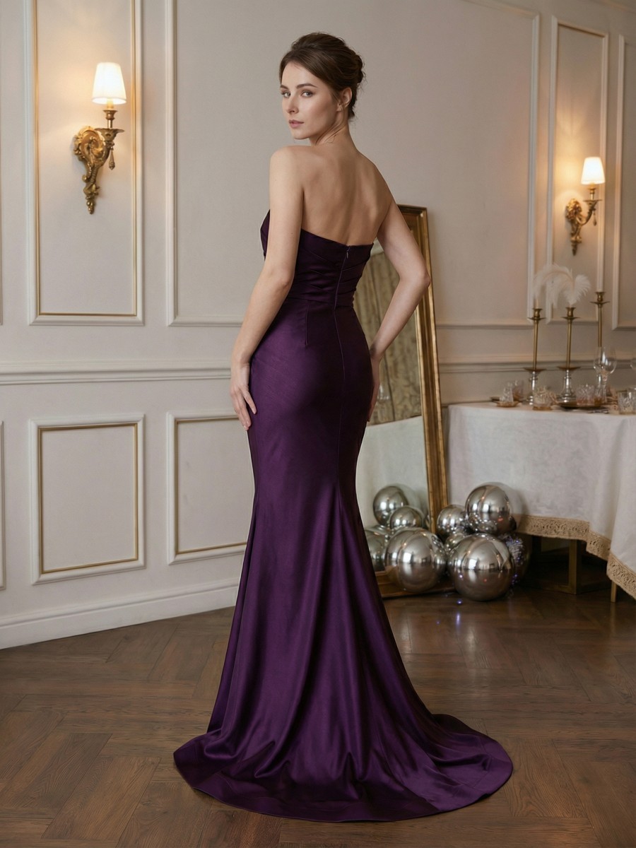 Mermaid One-Shoulder Satin Floor-Length Ruched Formal Evening Gown