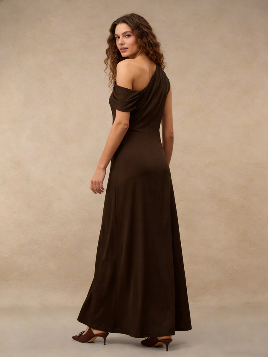 Elegant A-Line One-Shoulder Floor-Length Beaded Evening Dress