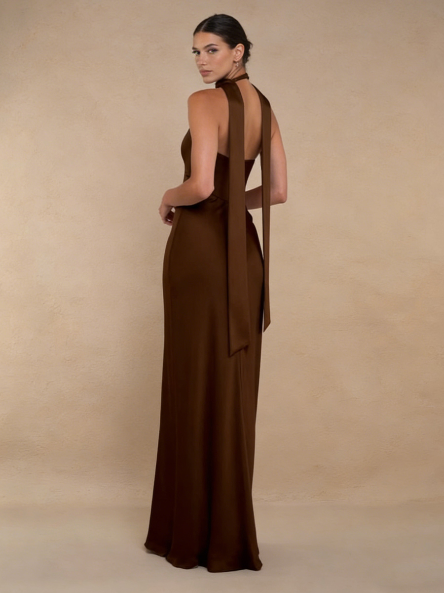 Mermaid Halter Satin Floor-Length Formal Evening Gown