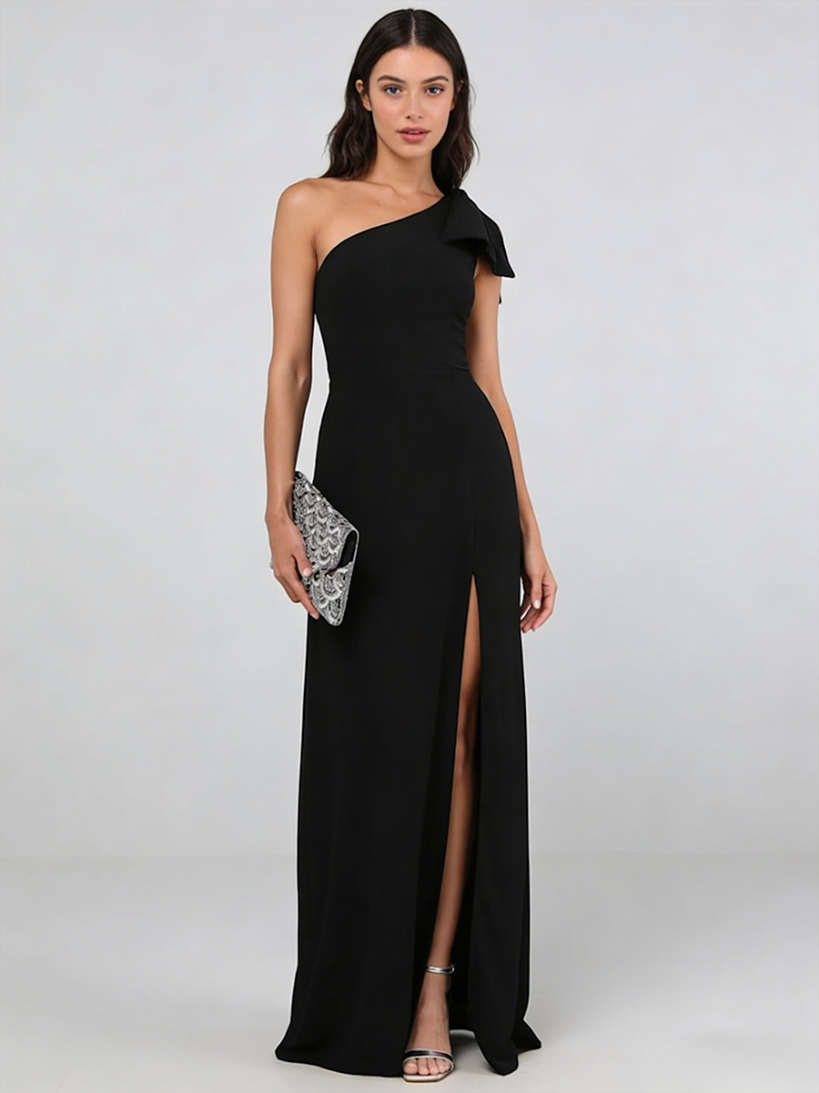 Sheath One-Shoulder Chiffon Floor-Length High Slit Formal Evening Gown