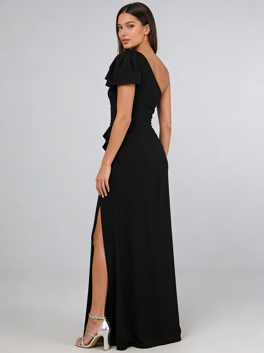 Sheath One-Shoulder Chiffon Floor-Length High Slit Formal Evening Gown
