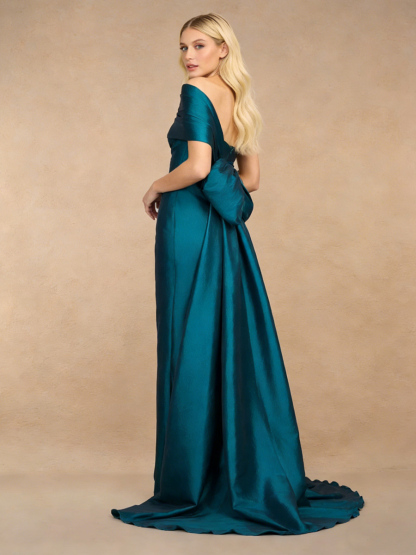 Sheath Strapless Satin Midi-Length Asymmetric Train Formal Evening Gown