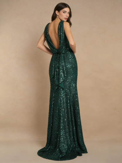 Sheath Crew Neck Sequin Floor-Length Formal Evening Gown