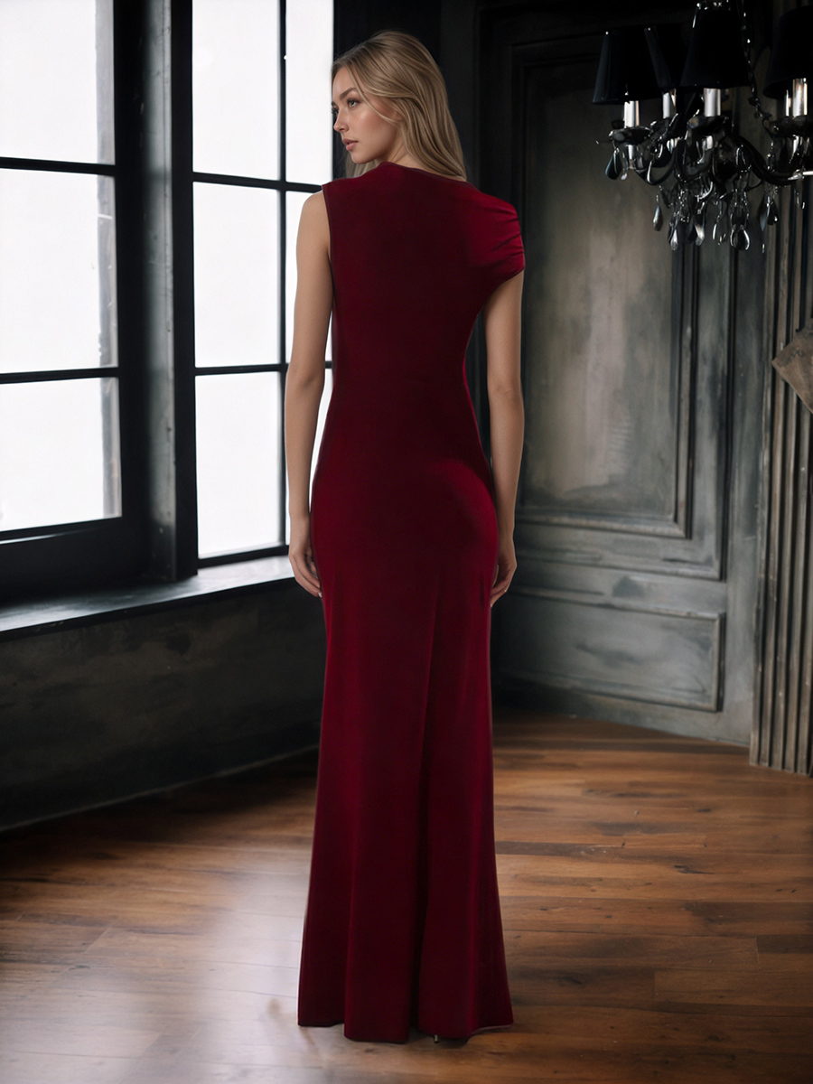One-Shoulder Velvet Sheath Floor-Length Formal Dress
