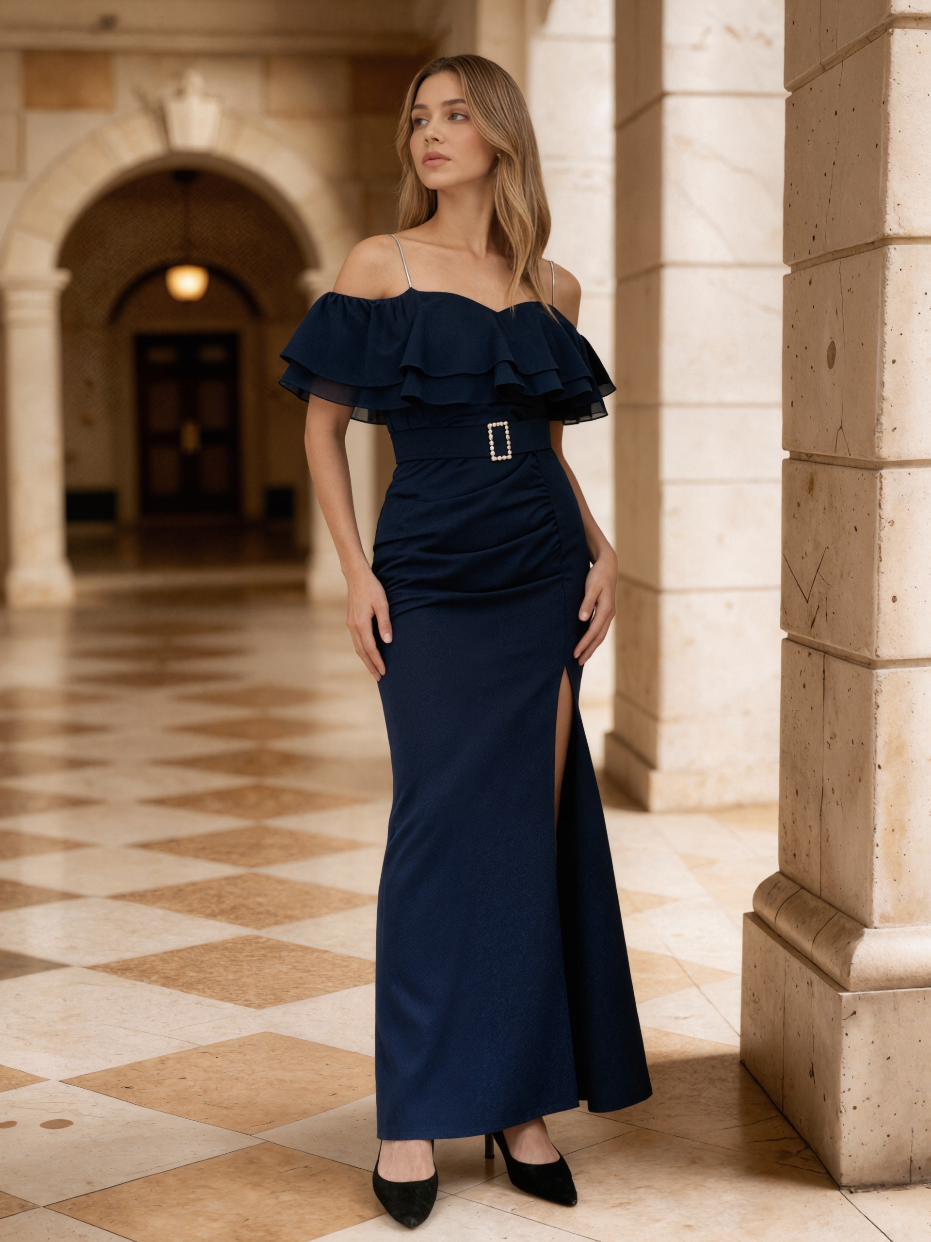Off-the-Shoulder Chiffon Mermaid Floor-Length Evening Dress