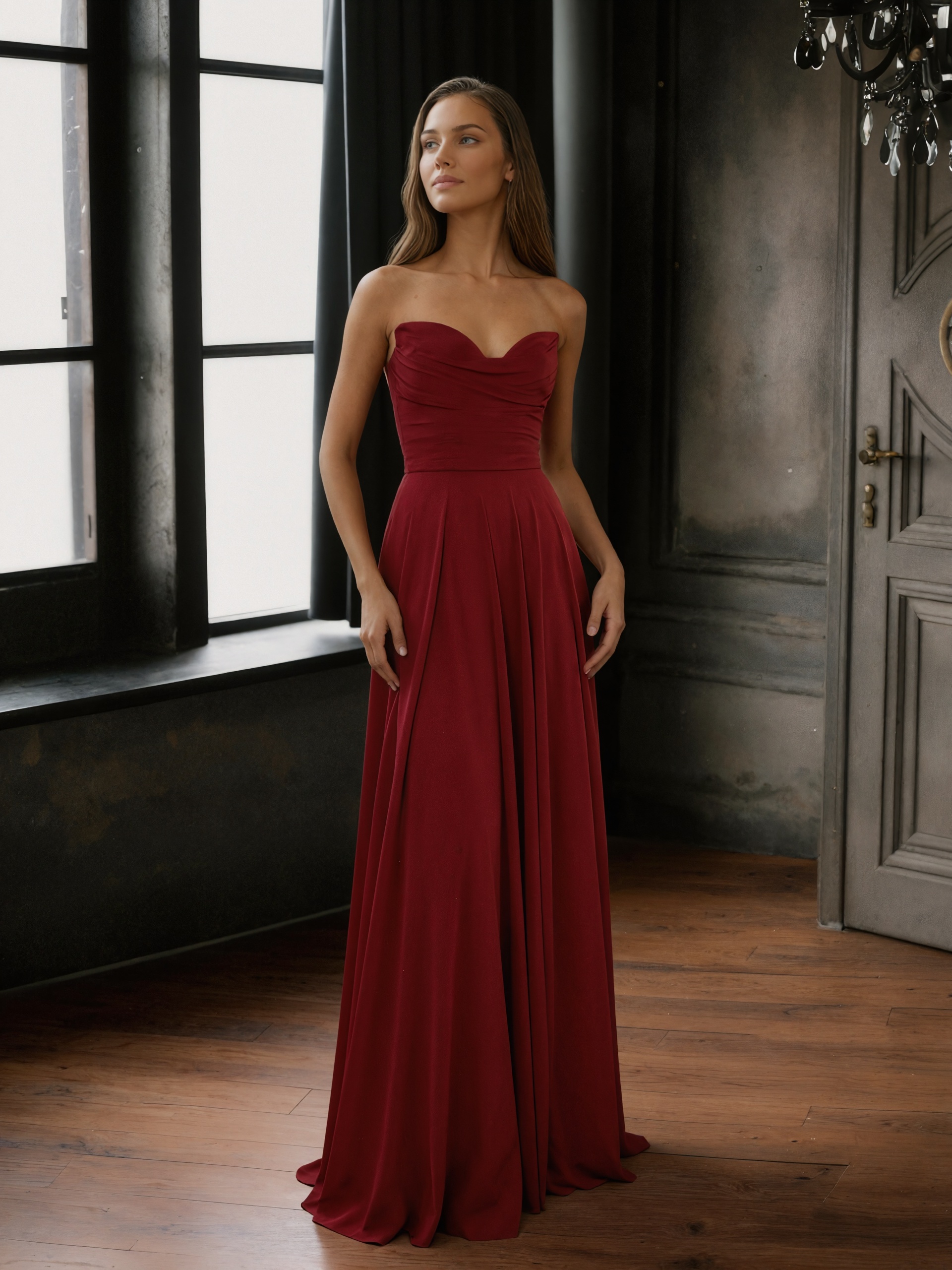 Strapless Chiffon A-Line Floor-Length Bridesmaid Dress