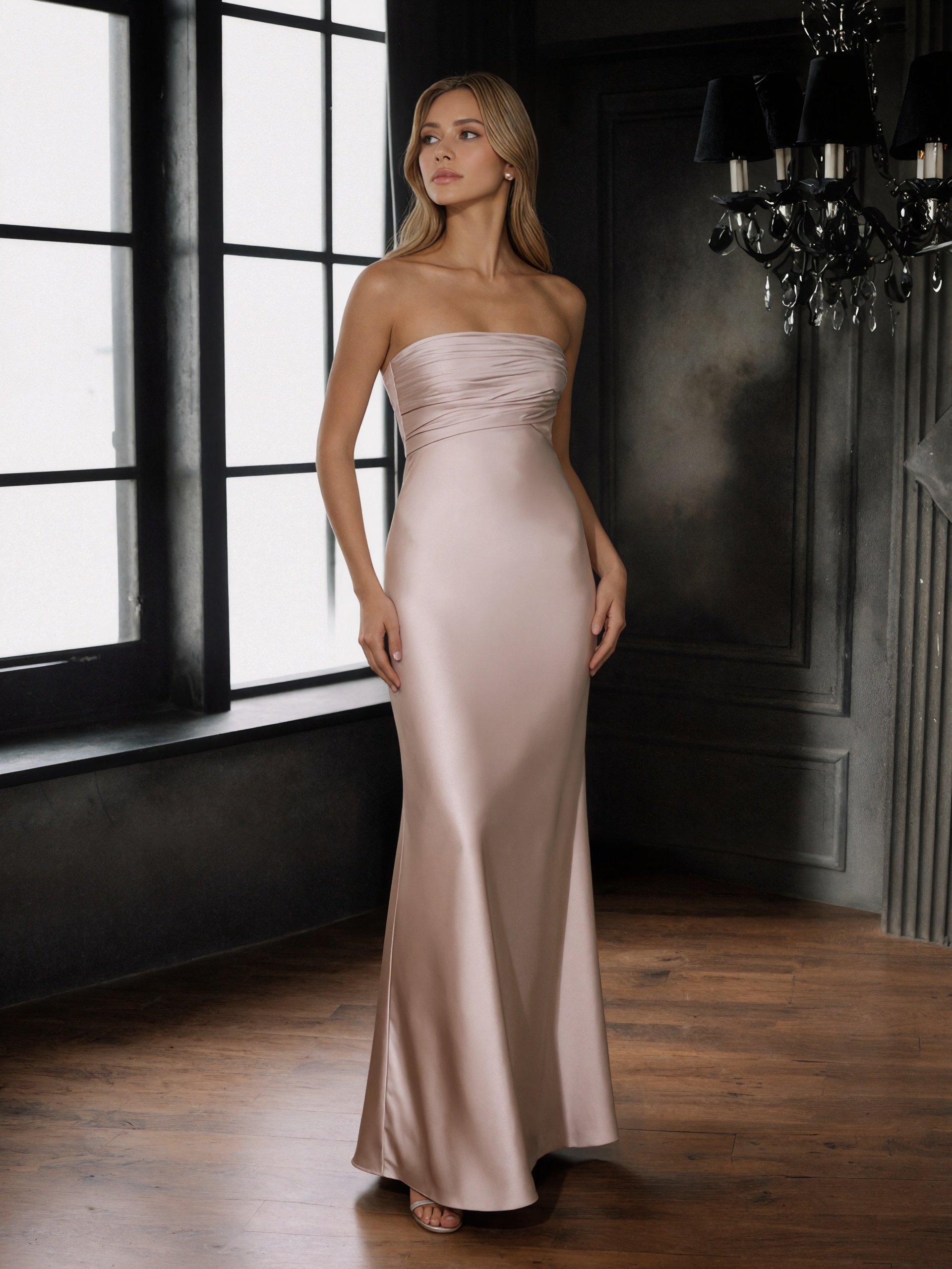 Elegant Strapless Ruched Satin Bodycon Mermaid Prom Gown with Back Bow