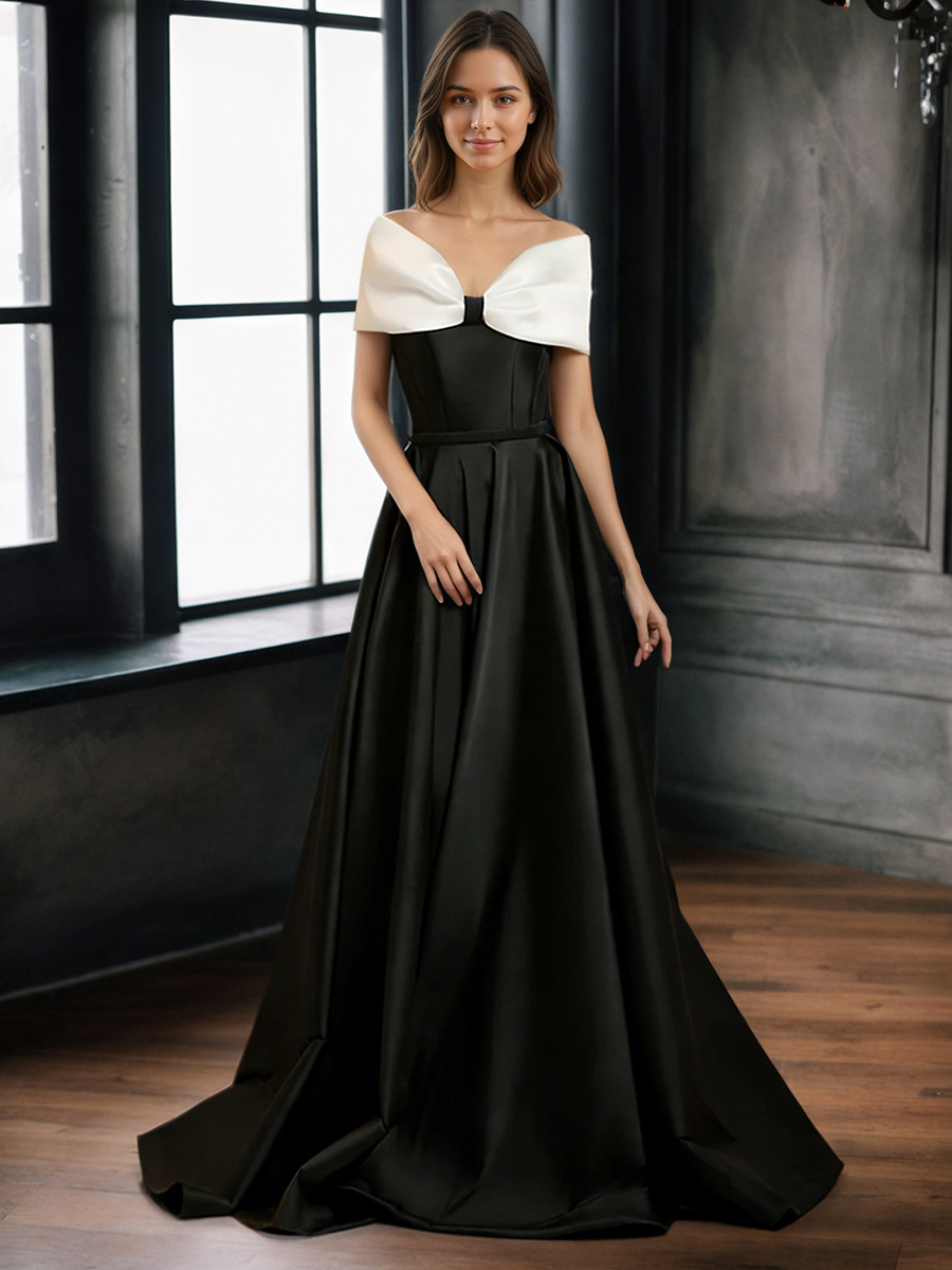 Elegant Strapless Color Block Satin Ball Formal Gown