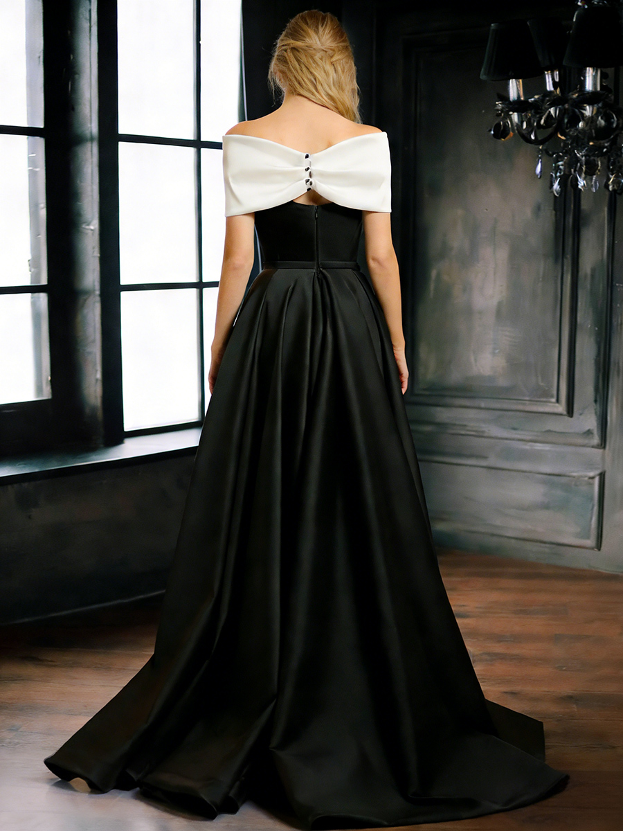 Elegant Strapless Color Block Satin Ball Formal Gown