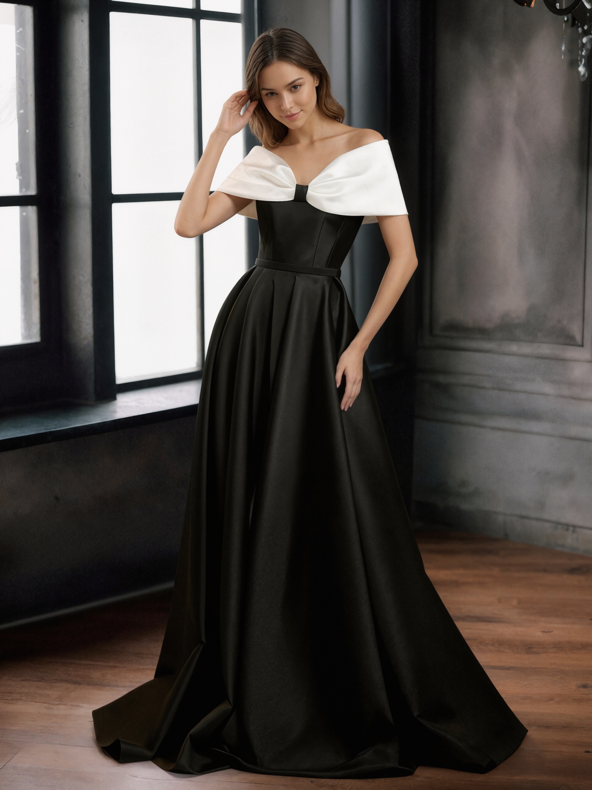 Elegant Strapless Color Block Satin Ball Formal Gown