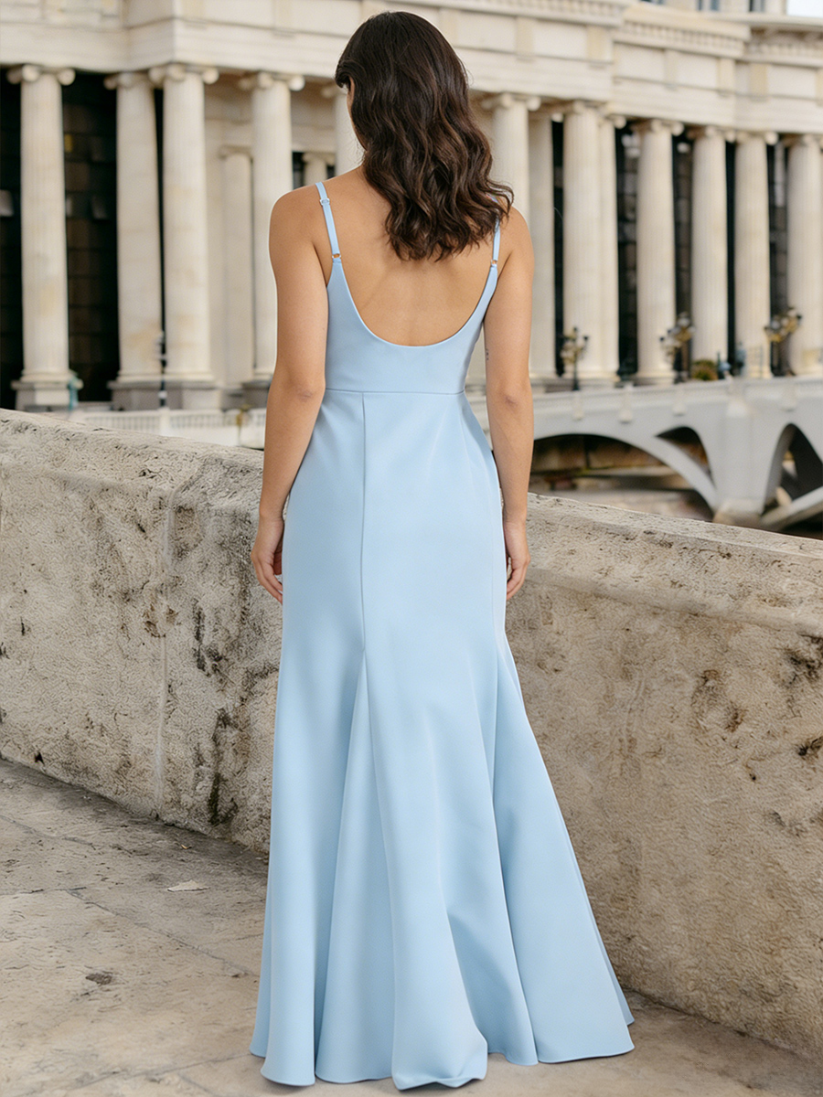 Mermaid Spaghetti Strap Chiffon Floor-Length Square Neck Formal Evening Gown