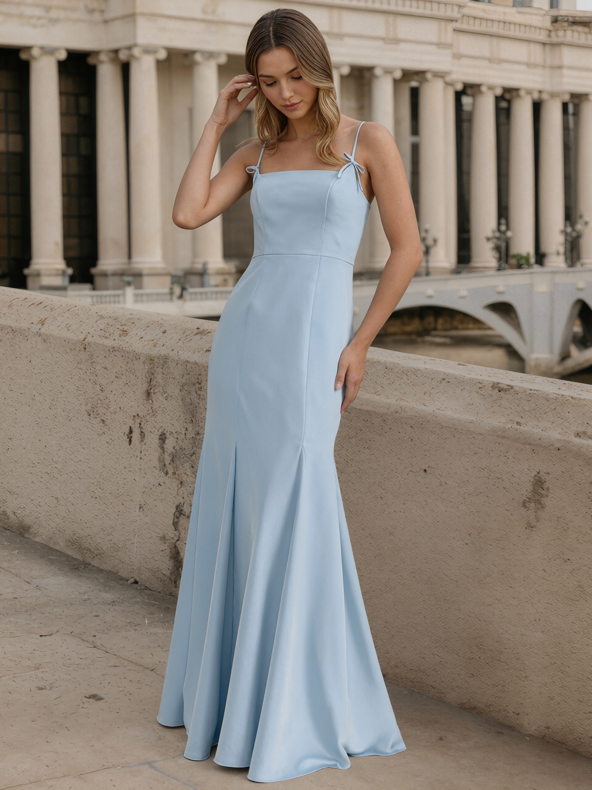 Mermaid Spaghetti Strap Chiffon Floor-Length Square Neck Formal Evening Gown