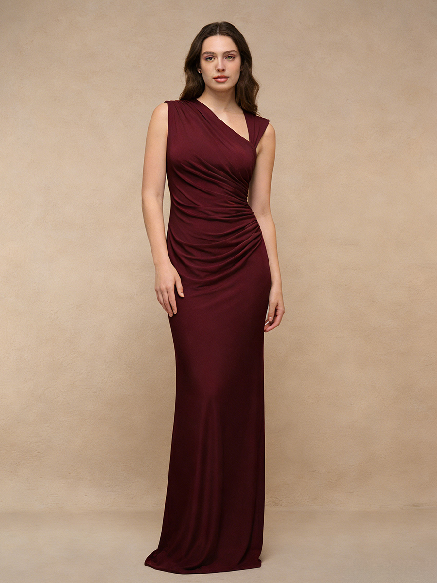 Sheath One-Shoulder Velvet Floor-Length Ruched Formal Evening Gown