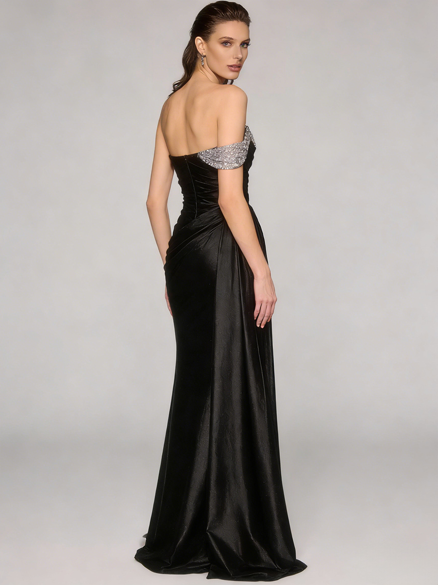 Mermaid Strapless Satin Floor-Length Beaded Formal Evening Gown