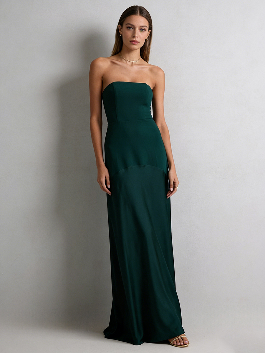 Elegant Strapless Square Neck Satin Panel Open Back Prom Gown